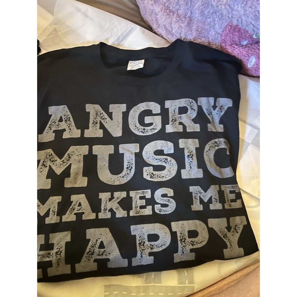 Angry Music Makes Me Happy T Shirt 4XL Black Graphic Tee Big Tall